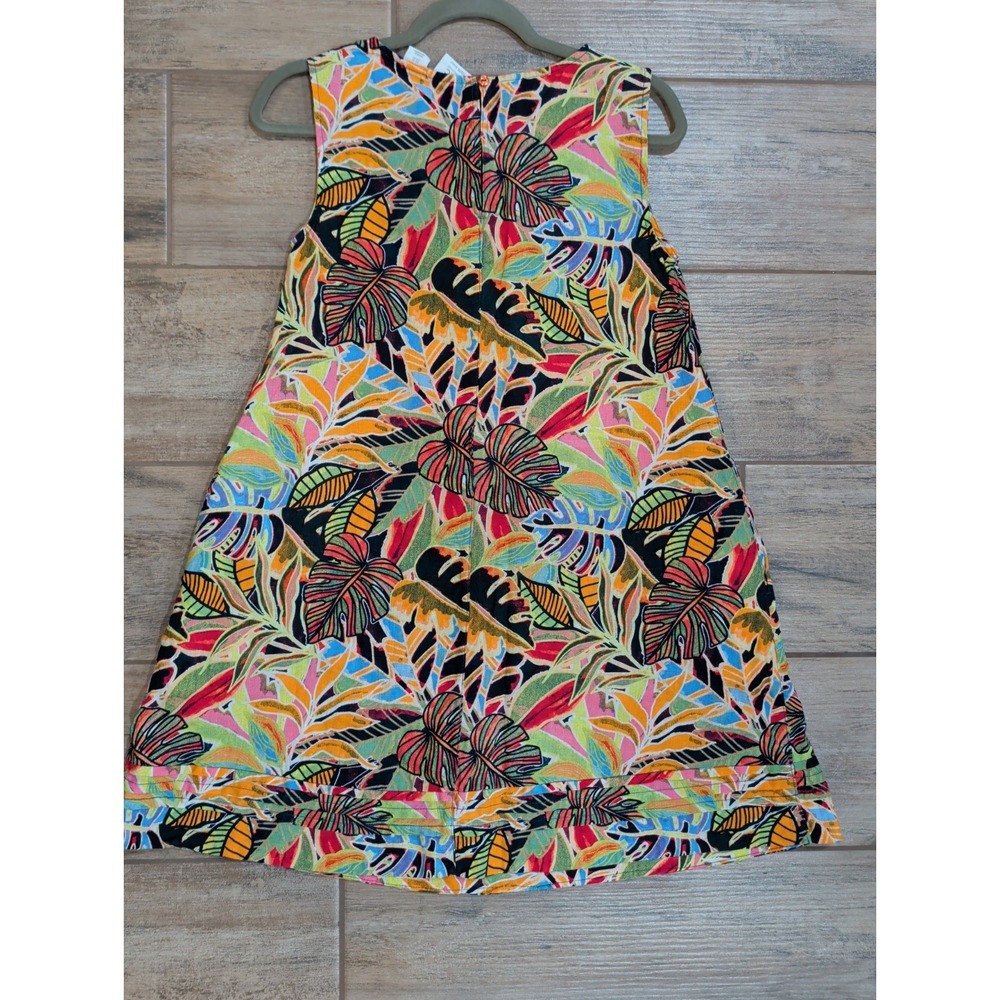 C&C California Shift Dress Womens XS Multicolor Tropical Leaf Linen Pockets - Picture 16 of 16